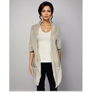 Tahari Open Cardigan Women Sz 1X Oatmeal Knit‎ Linen Coastal Summer Lightweight
